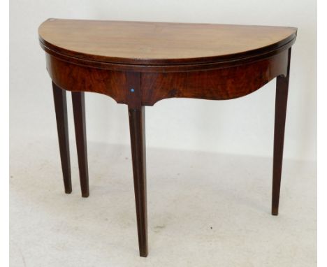 A George III mahogany demi-lune fold top card table, 91cm wide 