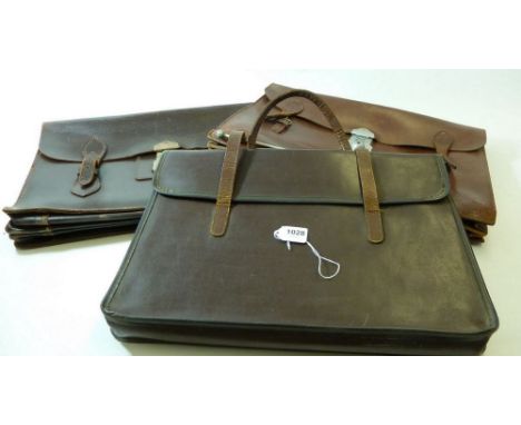 Two vintage leather document cases and a music bag 