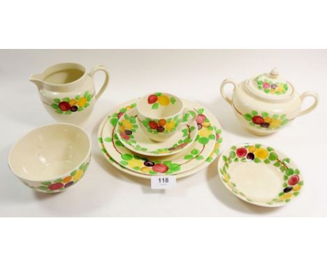 A Ridgways Californic tea and dinner service painted fruit comprising: six cups and saucers, six tea plates, six breakfast pl