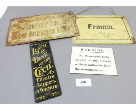 A group of various antique and vintage signs, the largest 15 x 24cm