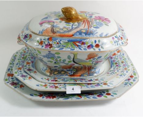 A Spode Asiatic Pheasant dinner service comprising: one large tureen, three meat plates, two tureen lids, twelve soup bowls, 