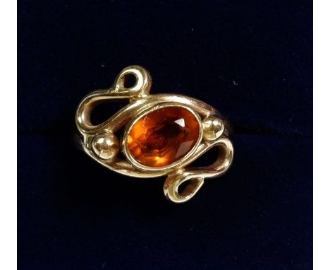 A 9 carat gold studio design ring set citrine amongst tendrils, size L-M, 4.2g 