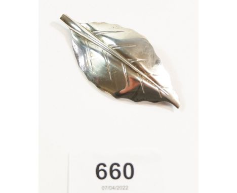 A Danish silver leaf form brooch - designer M S 