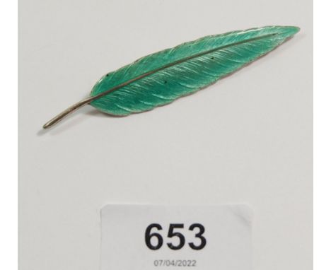 A sterling silver and enamel Scandinavian feather brooch, 7.5cm 