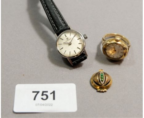An Omega ladies wrist watch and a Lindex ring watch (hinge a/f) 