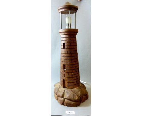 A vintage carved wood large lighthouse form table lamp 48cm tall 