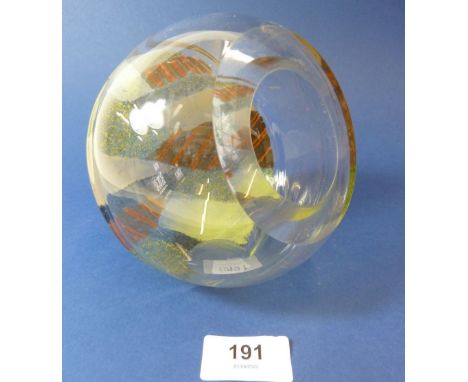 A Pauline Solven glass landscape globe form bowl, 1981, 13cm tall 