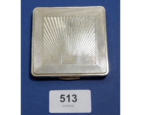 A Kigu silver compact with Art Deco sunray effect, London 1981