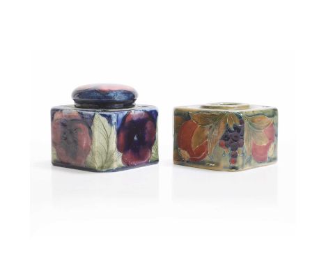 William Moorcroft (1872-1945),  a 'Pansy' inkwell and cover, for Moorcroft Pottery, glazed earthenware, each impressed 'Moorc