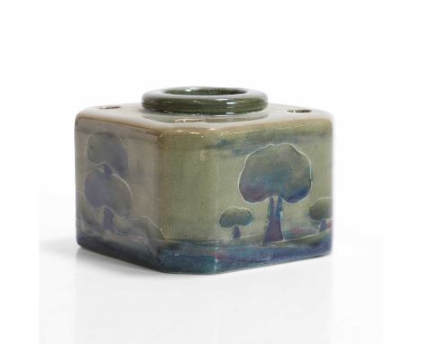 William Moorcroft (1872-1945), a 'Landscape' inkwell, for Moorcroft Pottery, glazed earthenware, impressed 'Moorcroft, Bursle