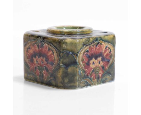 William Moorcroft (1872-1945), a 'Cornflower' inkwell, 1914, for Moorcroft Pottery, glazed earthenware, with green painted si