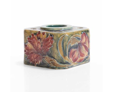 William Moorcroft (1872-1945), a 'Spanish' inkwell, for Moorcroft Pottery, glazed earthenware, with green painted signature, 