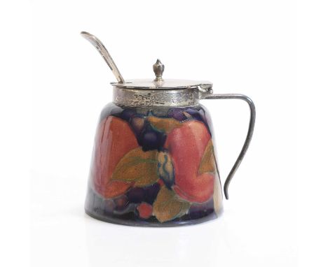 William Moorcroft (1872-1945), a 'Pomegranate' covered preserve pot, for Moorcroft Pottery, glazed earthenware, silver mount 