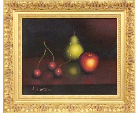 COTTEN, K.20.Jh. Stillleben mit Früchten. Öl/Karton, signiert. 22x27cm, Ra.