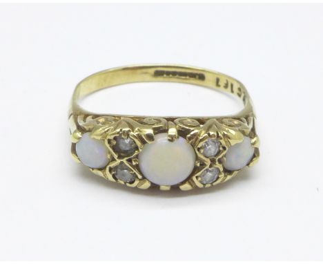 A 9ct gold, opal and cubic zirconia ring, 2.6g, N 