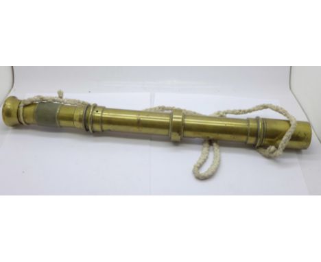 A brass W. Watson &amp; Sons Ltd. sighting telescope, marked with broad arrow, also marked 1916, no.4701, no.4 mark III 