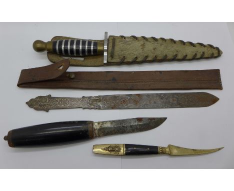 A dagger with scabbard, one other dagger marked Throndniem, a/f, and two letter openers 