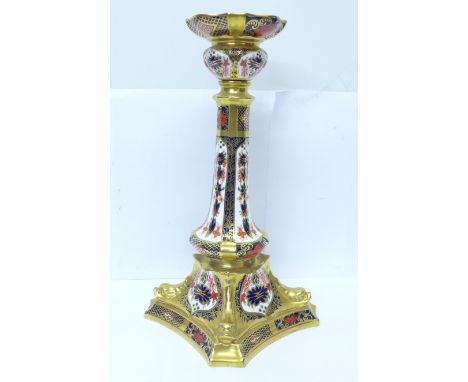 A Royal Crown Derby Old Imari pattern candlestick, 29cm, boxed 