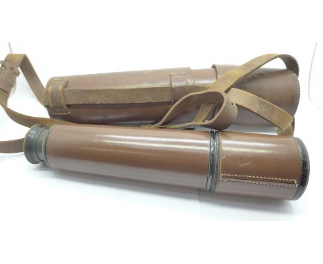 A telescope with leather case, marked Tel. Sct. Regt. Mk.IIs, B.C. &amp; Co. Ltd., 16184, O.s.126.C.A., also with broad arrow