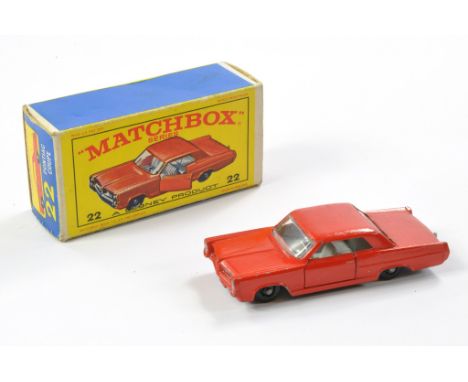 Matchbox Regular Wheels comprising No. 22c Pontiac GP Coupe. Matt Red with light grey interior, silver trim front and rear, b