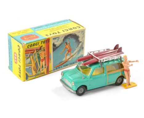 Corgi No. 485 BMC Mini Countryman with Surfer. Generally excellent, a couple of specks in good to very good box. 