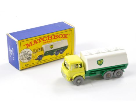 Matchbox Regular Wheels comprising No. 25c Bedford BP Tanker. Lemon yellow, green with BP decals. Silver trim. Fine tread Gre