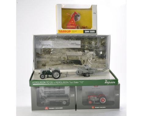 Universal Hobbies group of four Tractor and Implement issues including Ferguson TO35 and Baler Set, Taarup Forage Harvester e