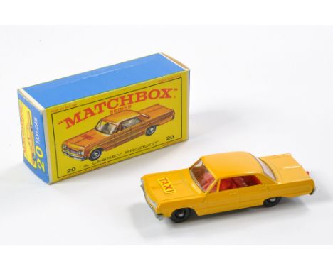 Matchbox Regular Wheels comprising No. 20c Chevrolet Taxi. Orange Yellow with red interior, black plastic wheels, unpainted b