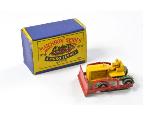 Matchbox Regular Wheels comprising No. 18a Caterpillar Bulldozer. Yellow inc driver with red dozer blade, green tracks. Excel