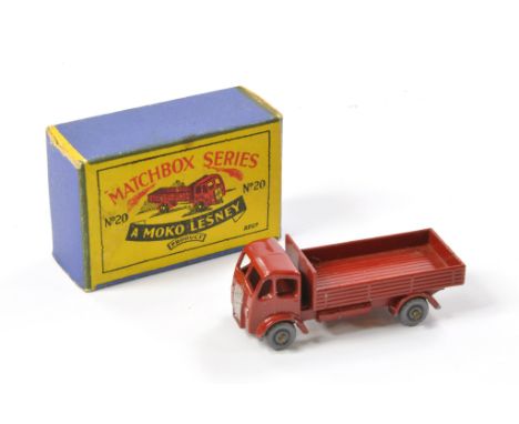 Matchbox Regular Wheels comprising No. 20a ERF Stake Truck. Maroon Body with silver trim, grey plastic wheels. Generally very