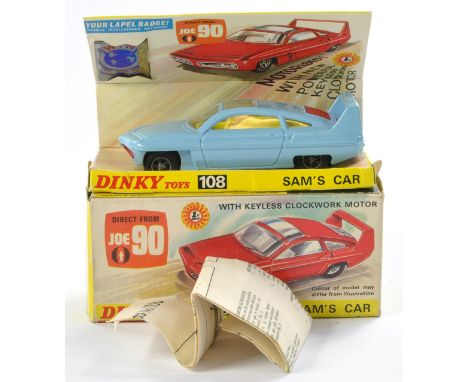 Dinky No. 108 Joe 90 Sam's Car. Powder blue with red engine cover and yellow interior. Excellent, the odd speck in very good 