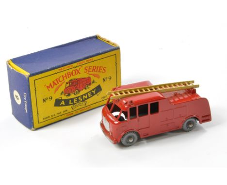 Matchbox Regular Wheels comprising No. 9c Merryweather Marquis Fire Engine. Red with tan ladders, grey plastic wheels, no hos