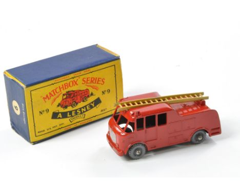 Matchbox Regular Wheels comprising No. 9c Merryweather Marquis Fire Engine. Red with tan ladders, grey plastic wheels, hose d