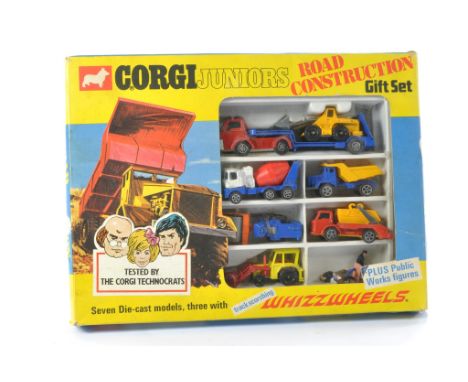 Corgi Juniors No. 3024 Road construction Gift Set. Complete with 7 vehicles and figures as shown. All Excellent within good o