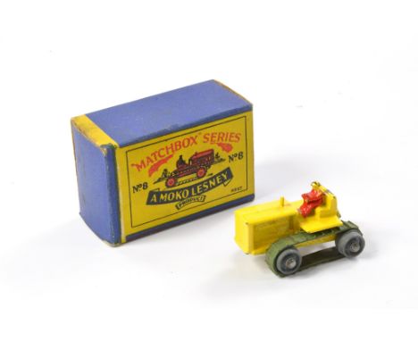 Matchbox Regular Wheels comprising No. 8a Caterpillar Tractor. Pale yellow with red driver, green tracks. Very good, some min