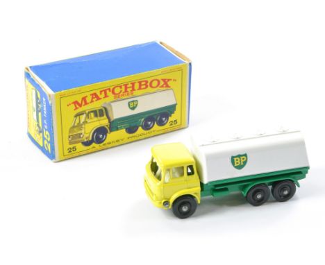 Matchbox Regular Wheels comprising No. 25c Bedford BP Tanker. Lemon yellow, green with BP decals, without silver trim. Black 