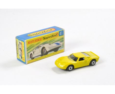 Matchbox Superfast Made in Bulgaria No. 41a Ford GT. Yellow with black interior. Generally excellent, very little sign of wea