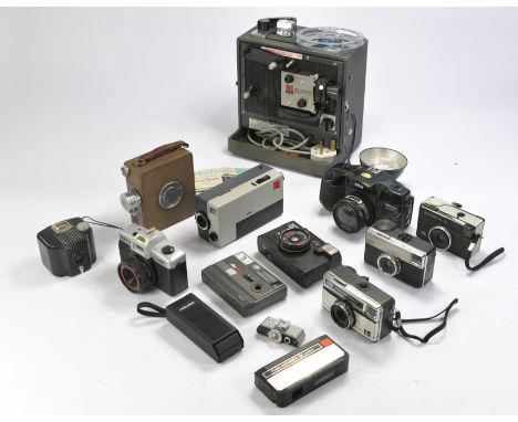 A Collection of Vintage Cameras and Film Equipment comprising of:  Agfamatic 50, Kodak Instamatic 133, Kodak 177X, Christen, 