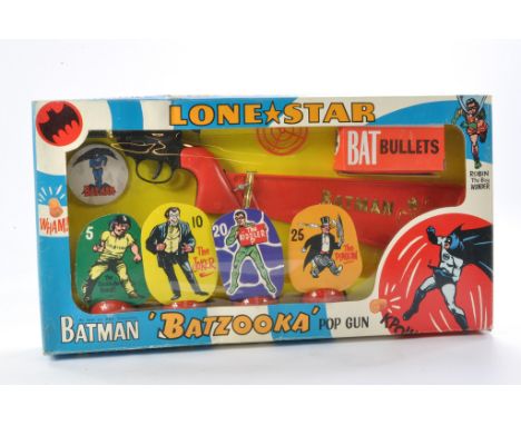 Lone Star 1966 Batman Batzooka Pop Gun. Secured in box, a complete and unplayed-with set which looks to be generally excellen
