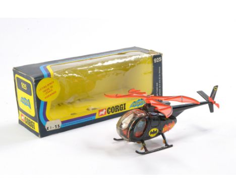 Corgi No. 925 Batman Batcopter with winch. Generally very good, the odd minor mark, some elastic band residue to base in gene