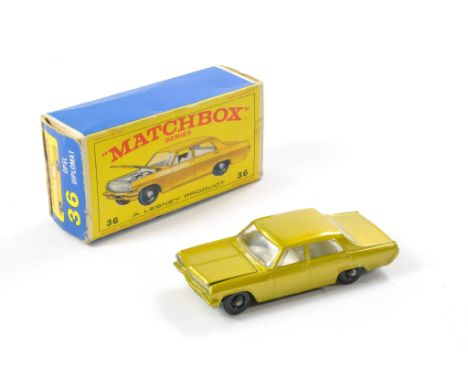 Matchbox Regular Wheels comprising No. 36c Open Diplomat. Metallic Gold, white interior with silver trim. Chrome Engine. Blac