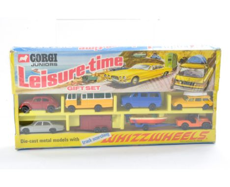 Corgi Juniors No. 3005 Leisure Time Gift Set. Complete with 6 vehicles and 2 trailers as shown. All excellent and sealed with