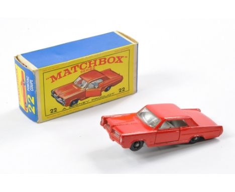 Matchbox Regular Wheels comprising No. 22c Pontiac GP Coupe. Gloss Red with light grey interior, black plastic wheels. Genera