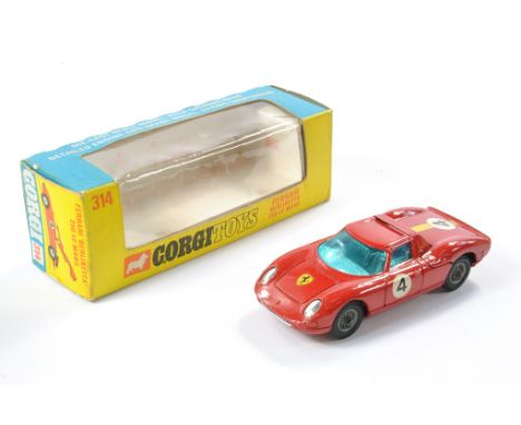 Corgi No. 314 Ferrari Berlinetta 250 Le Mans. Red, racing no. 4, chrome interior, wire hubs. Excellent with very little sign 