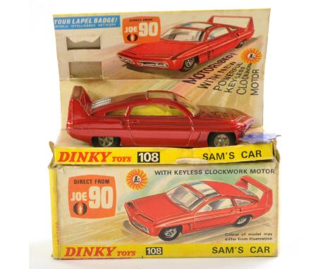 Dinky No. 108 Joe 90 Sam's Car. Metallic red with silver engine cover and yellow interior. Excellent, the odd speck in good b