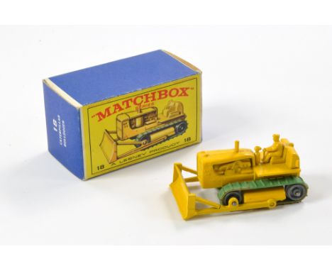 Matchbox Regular Wheels comprising No. 18c Caterpillar Bulldozer. Yellow with green tracks. Excellent, no obvious sign of wea