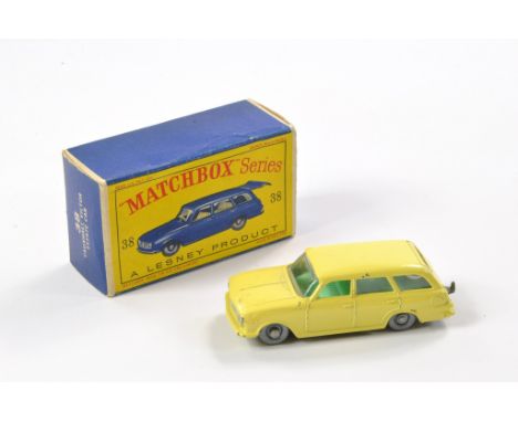 Matchbox Regular Wheels comprising No. 38b Vauxhall Victor Estate Car. Yellow with green interior, clear windows, black base.