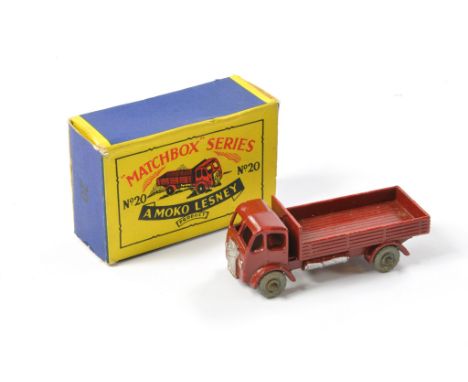 Matchbox Regular Wheels comprising No. 20a ERF Stake Truck. Maroon Body with silver trim, metal wheels. Generally good, a few