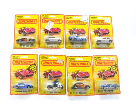 Matchbox Superfast US Export Blister Packs (inc some HK variants) comprising Sun Burner, Renault Le Car x 2, Cosmic Blues, Bo