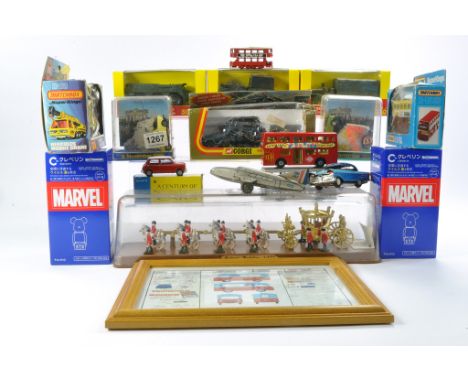 Misc. group of diecast and other items including Solido, Matchbox, Marvel Taiko Bearbrick and others. 